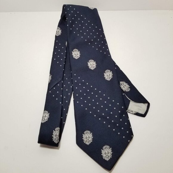 Vintage Excello Tiffany Collection crest embroidery tie navy 4.25" wide 55" long - Picture 8 of 8
